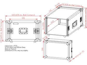 Cobra 8U 19-Inch Rack Flight Case 520mm Deep – Durable Plywood Construction
